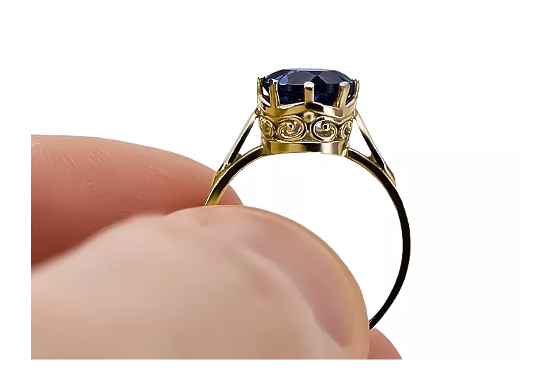 14k żółte złoto Szafir Pierścionek Styl Vintage vrc366y